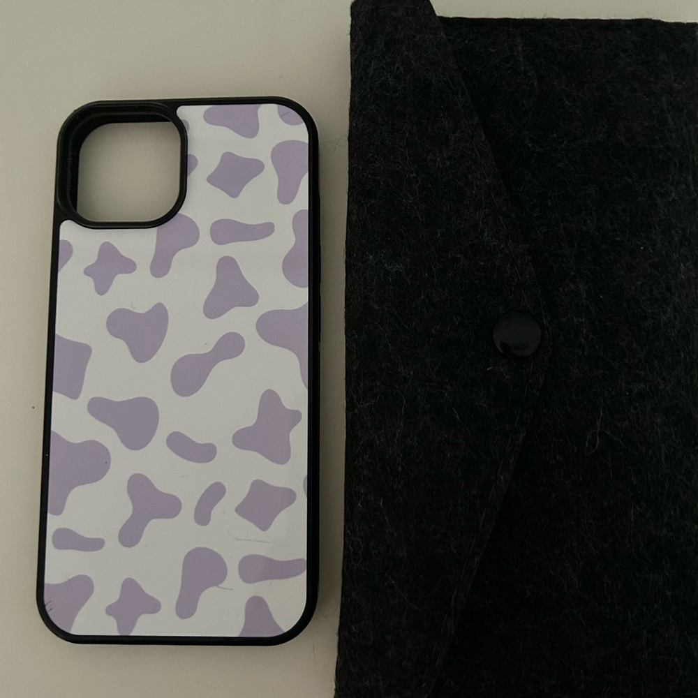 Purple and White cow print phone case for iPhone 14.  New